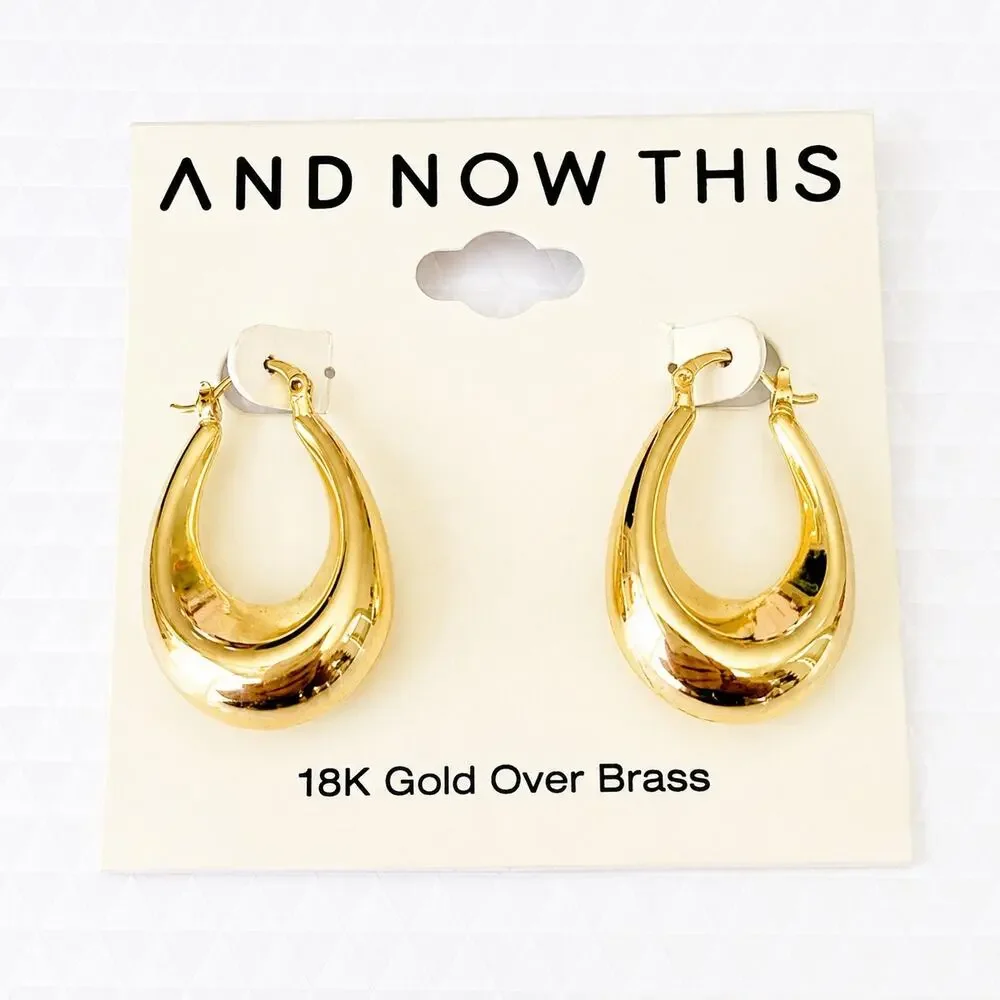 And Now This 18K Gold Over Brass Teardrop Hoop Earrings